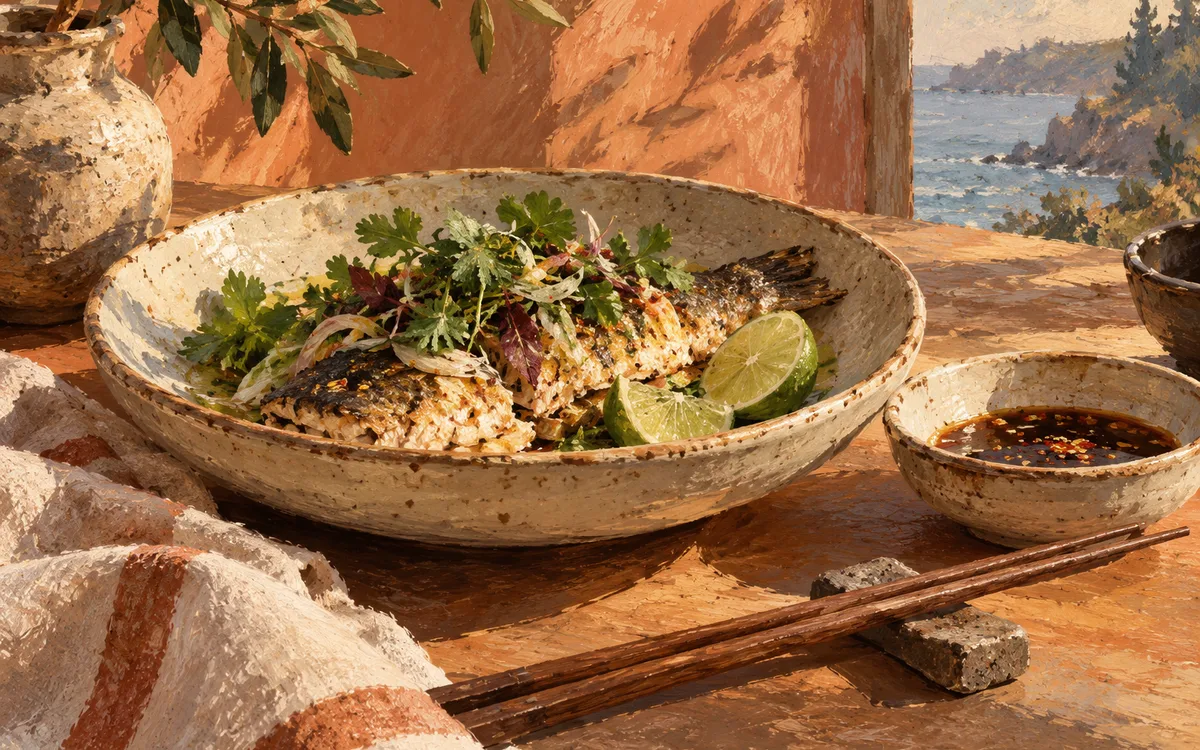 Original AI-generated dining illustration for ladyfish; not a photo of the venue or its menu.