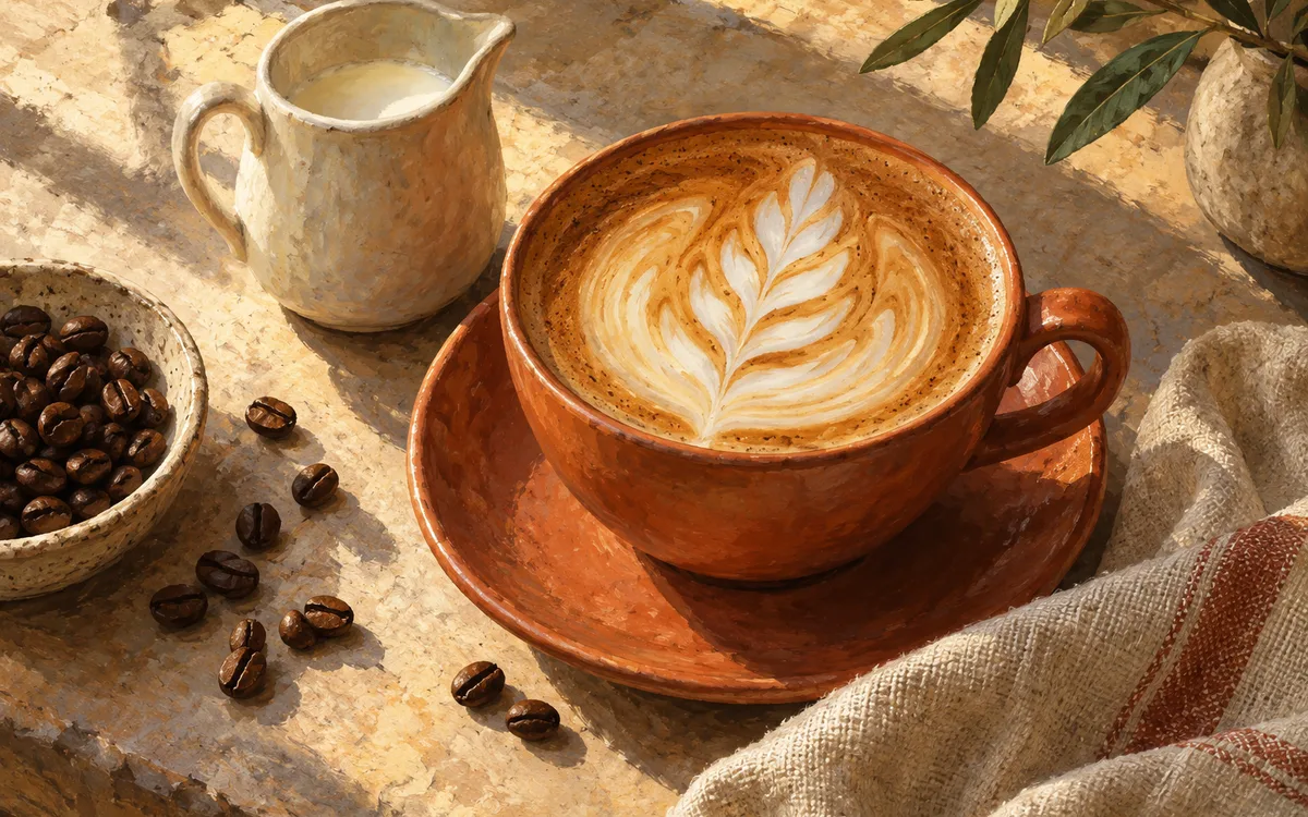 Original AI-generated dining illustration for the grateful cup; not a photo of the venue or its menu.