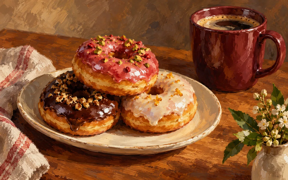 Original AI-generated dining illustration for tony s donut shop; not a photo of the venue or its menu.