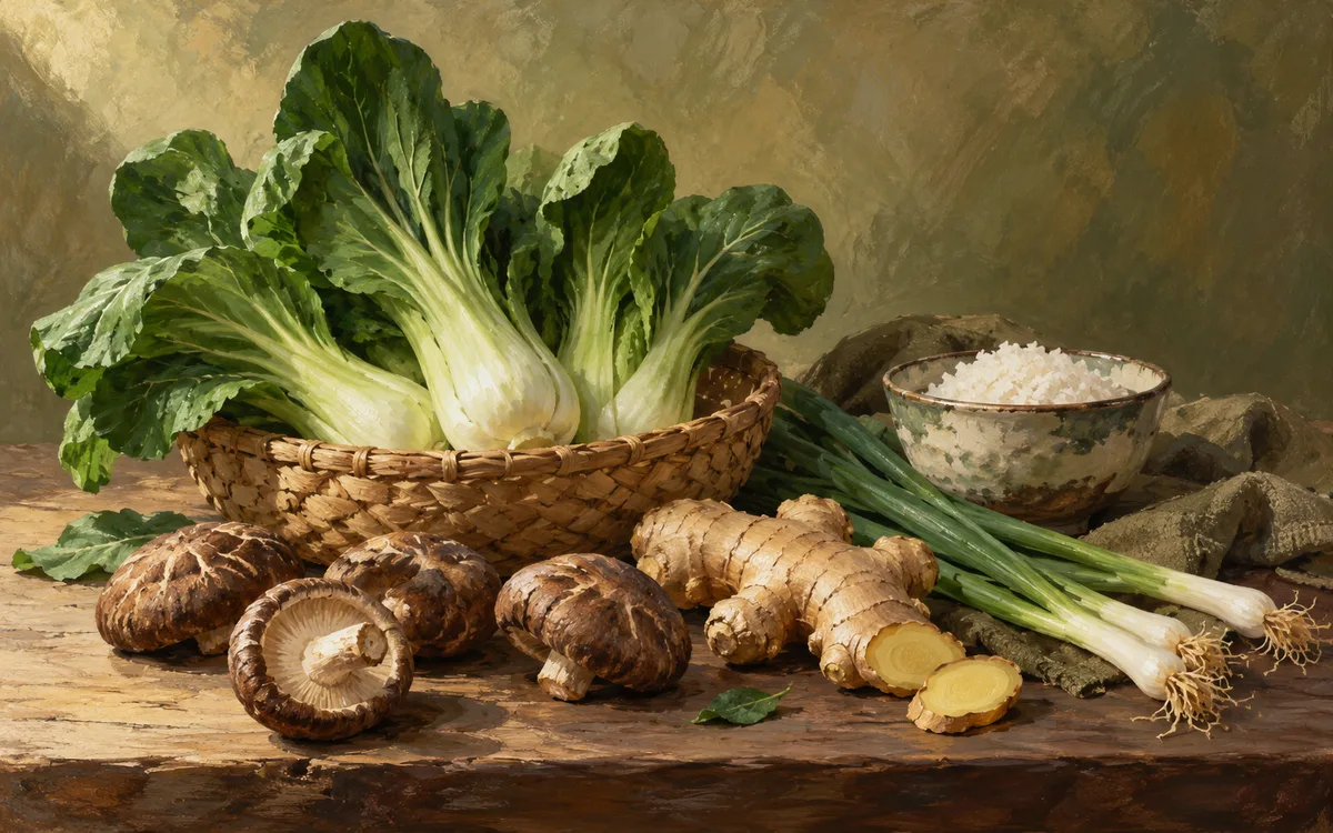 Original AI-generated dining illustration for veranda asian market; not a photo of the venue or its menu.